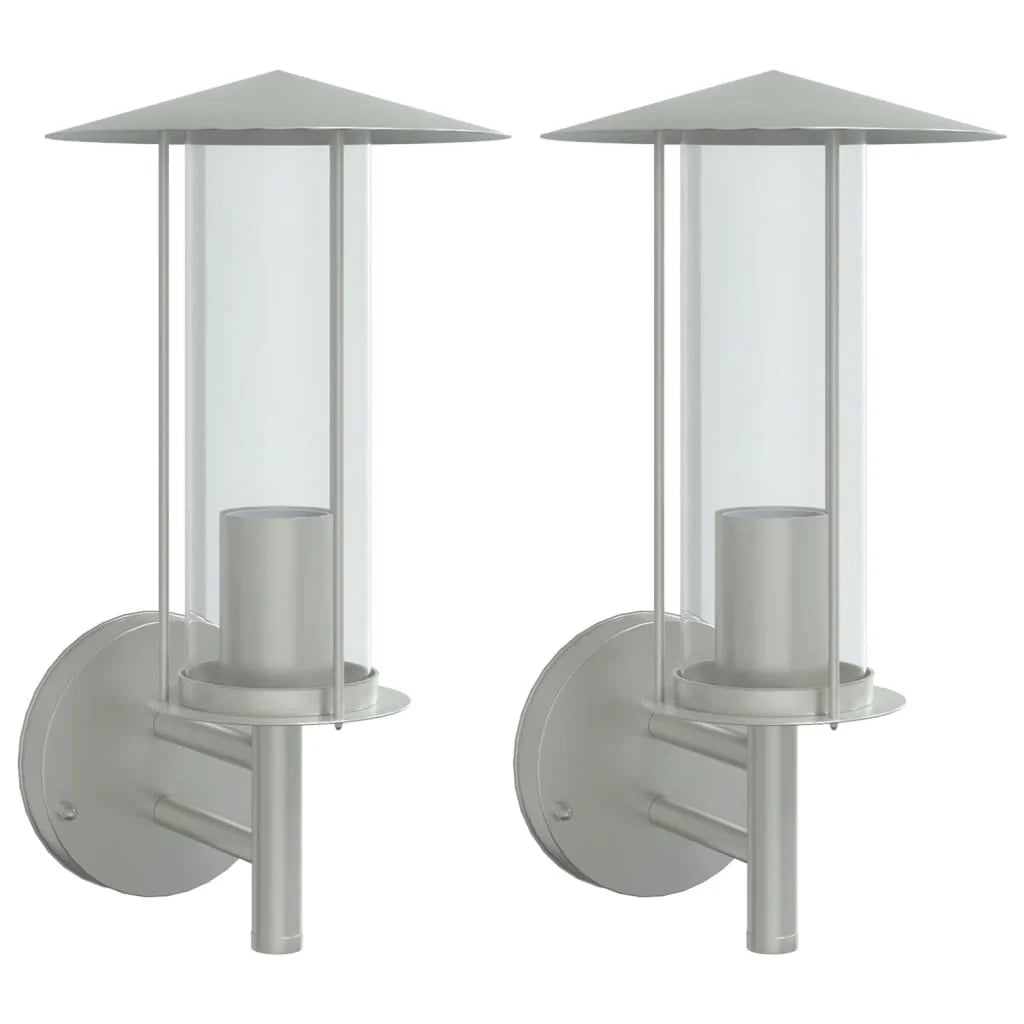 Set di 2 applique da giardino resistenti alle intemperie 17,5 x 17,5 x 33 cm acciaio inox argento 02_0056564