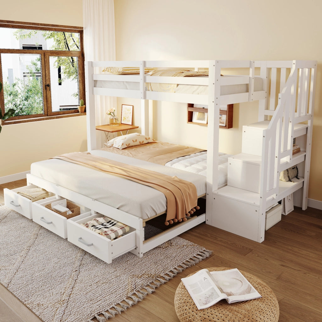 Letto a castello con funzione estraibile in legno bianco 90x200 cm