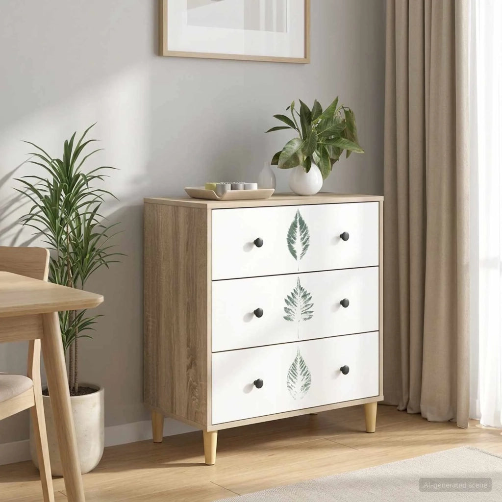 Cassettiera HANAU Stampa foglia verde 66 x 36,5 x 75 cm Sonoma 8007365