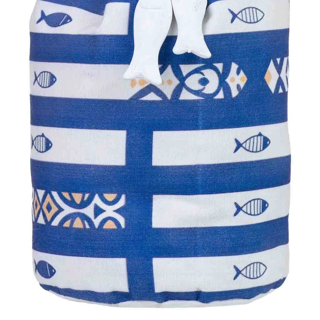 Fermaporta in cotone con motivo nautico blu, 12x12x26h cm