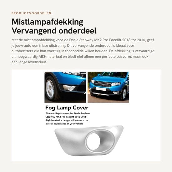 Copertura lampa di nebbia per Dacia Stepway MK2 Pre-Facelift 2013-2016 - ABS - 1 pezzo - Installazione professionale consigliata