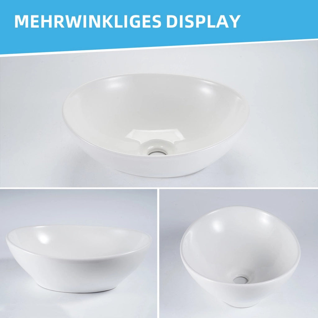 ZMH Lavabo ovale da appoggio in ceramica bianco lucido 41x33x14,5cm