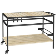 CARRELLO PORTAVIVANDE DA GIARDINO IN LEGNO A DOGHE E ACCIAIO, RIPIANO E MANIGLIA, 107X65X80 CM