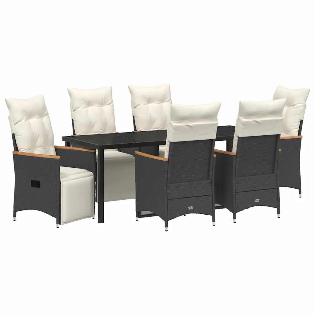Set da Pranzo per Giardino con cuscino 7 pcs Nero polyrattan 3379616
