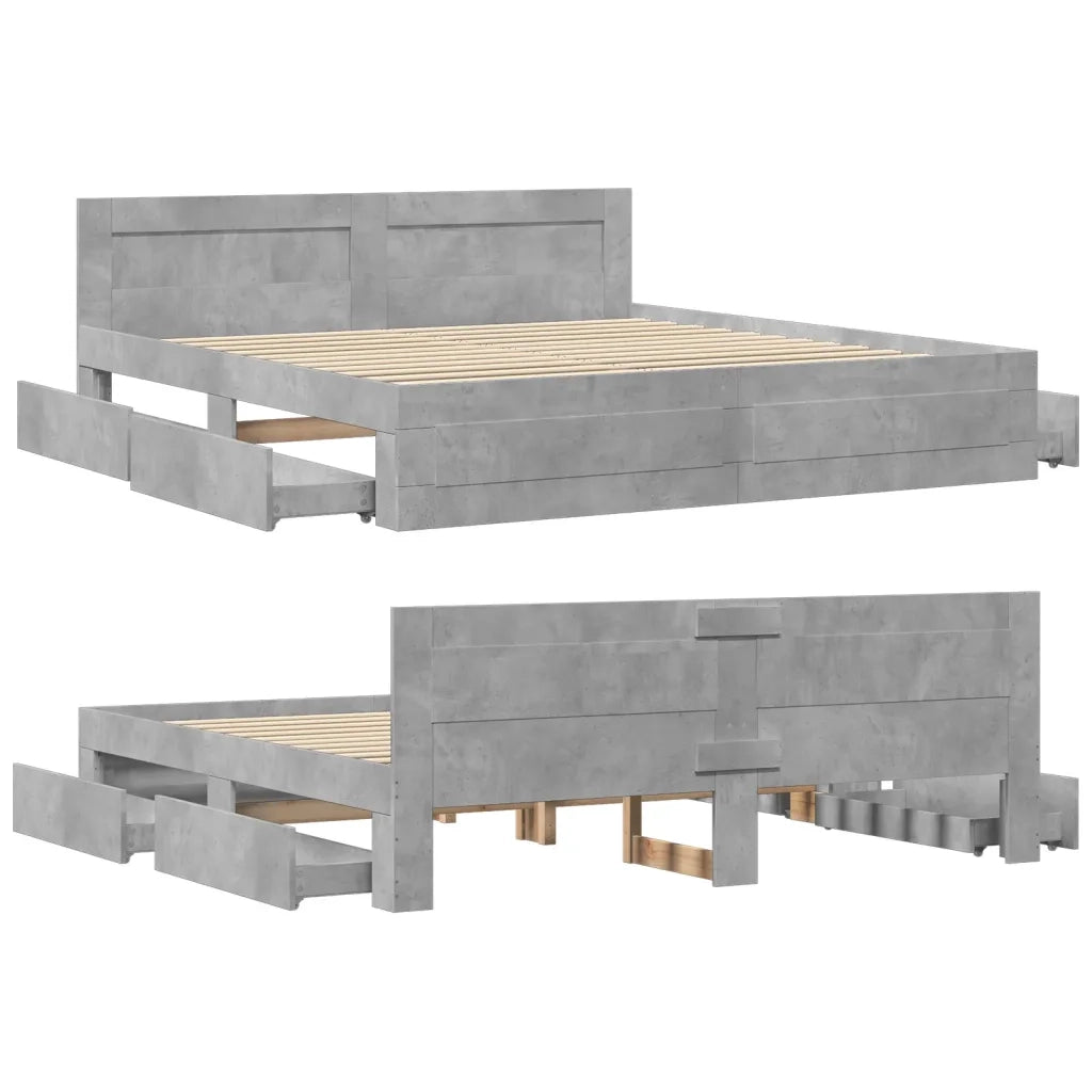 Giroletto Testiera-Struttura Letto Grigio Cemento 200x200 cm Legno Multistrato 658696