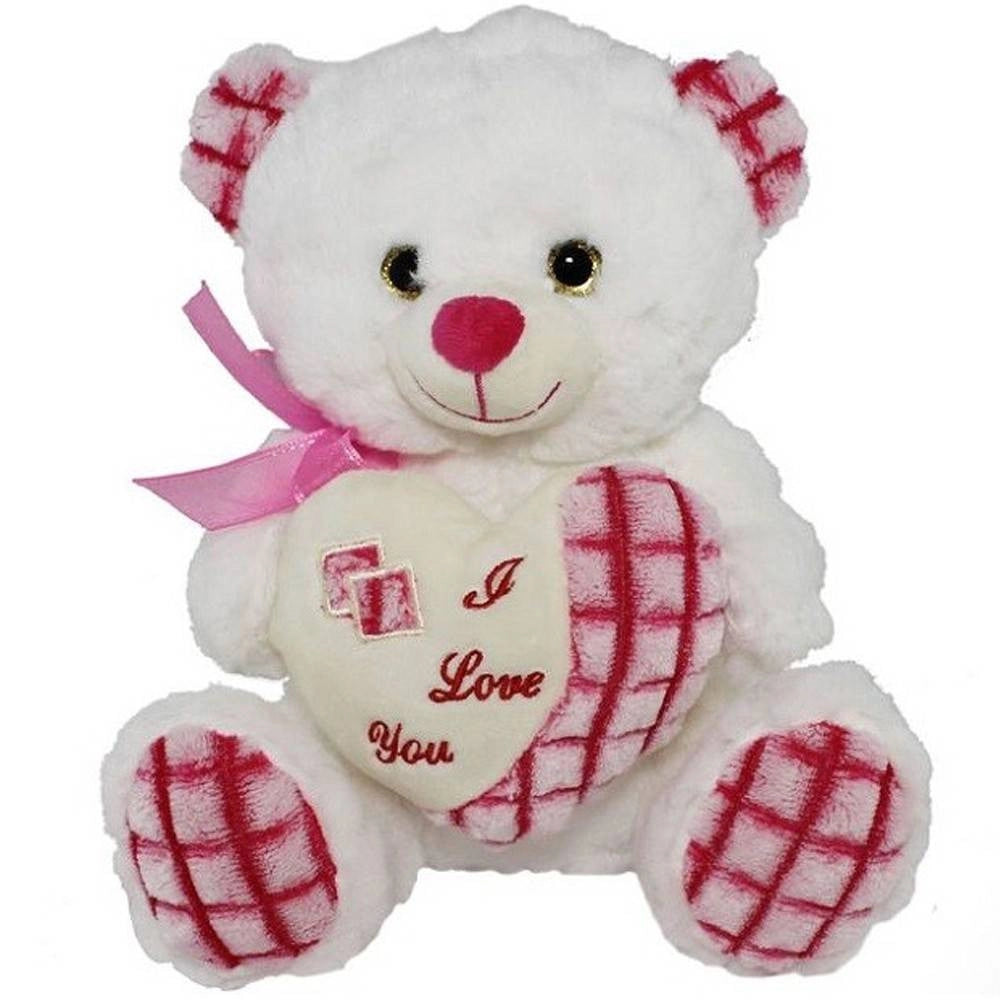Trade Shop - Orsacchiotto Peluche Pupazzo Orso Con Cuore E Fiocco 25cm San Valentino 84673 -
