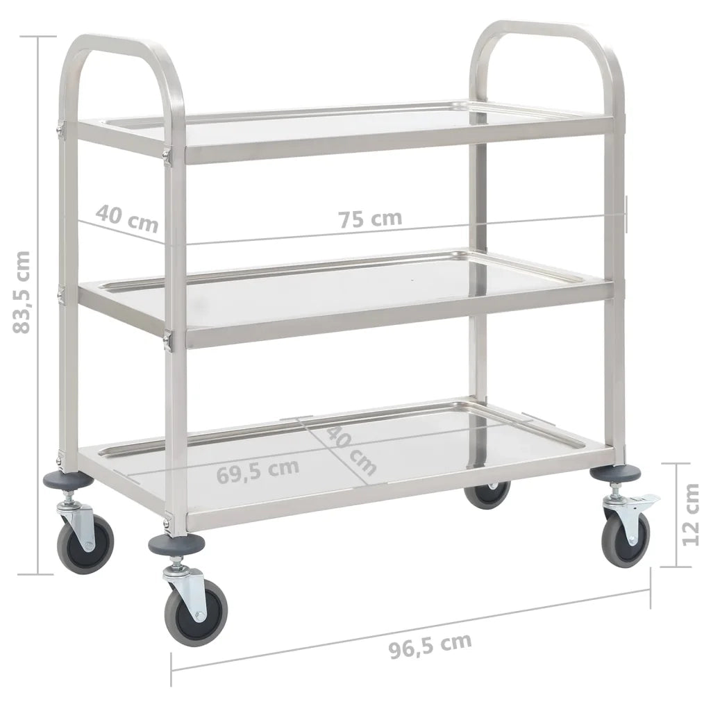 Carrello da Cucina a 3 Livelli 95x45x83,5 cm in Acciaio Inox 50915