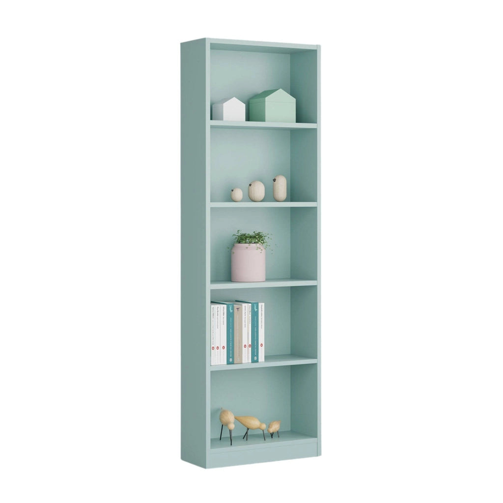 Libreria Artico, Mobile portalibri alta a 5 ripiani, Scaffale da ufficio o cameretta, Scaffale moderno con scomparti, cm 52x25h80, Verde acqua