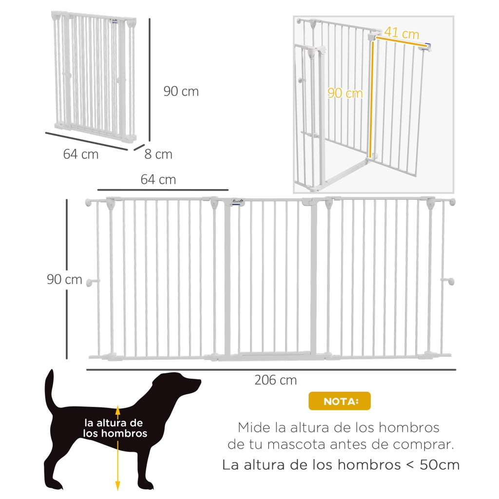 Recinto per Cani Pieghevole in Acciaio con 3 Pannelli ¨C zephmum ¨C Bianco 206x90 cm