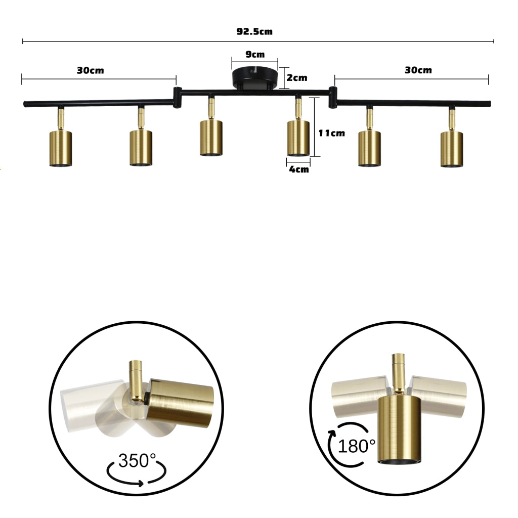 ZMH Faretto da soffitto dorati 6 luci E27 retro rotanti metallo max 25W per camera letto senza lampadina