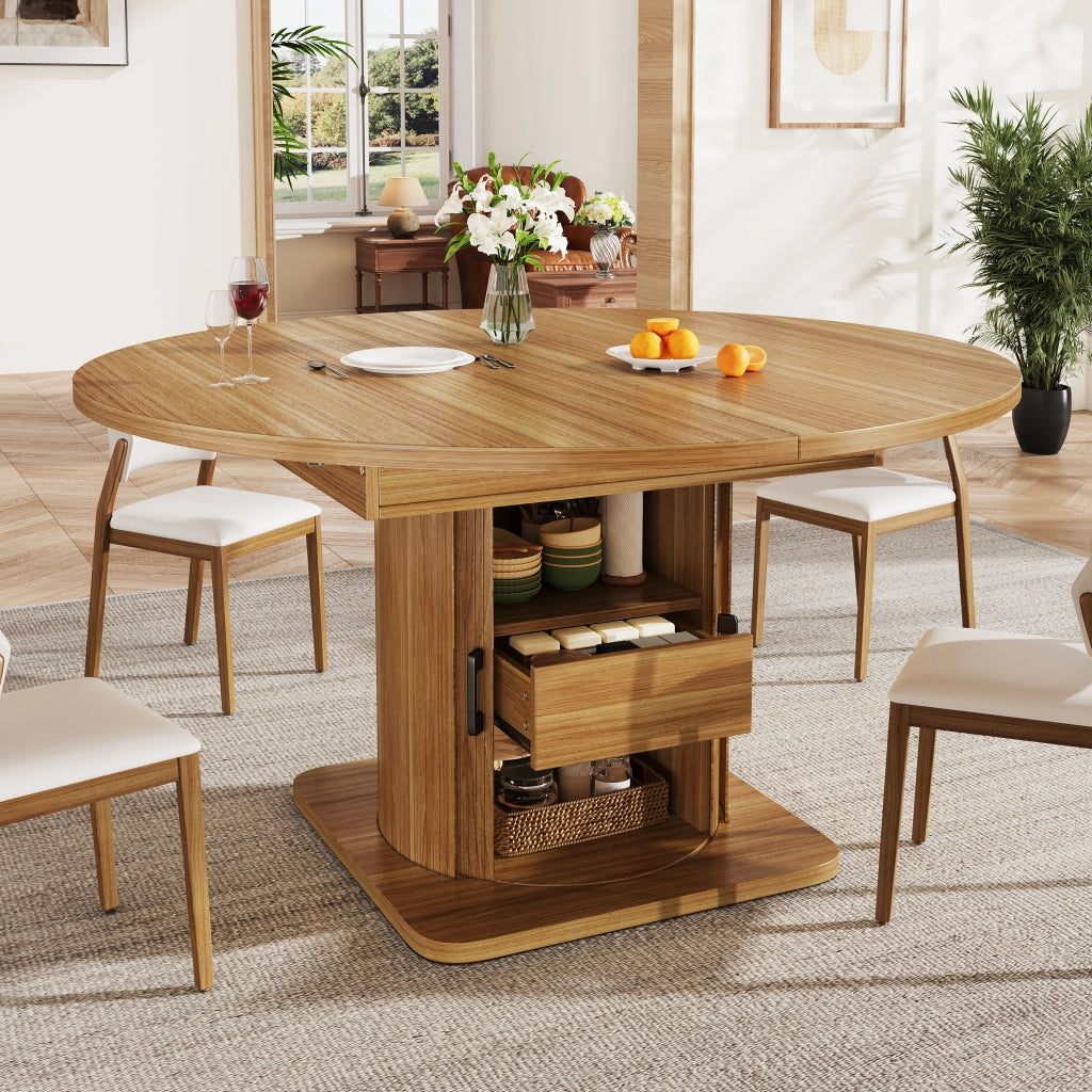 Tavolo da pranzo allungabile con 4 modalità; spazio contenitore e piano in mdf; nero marrone; 118 × 118 × 76 cm
