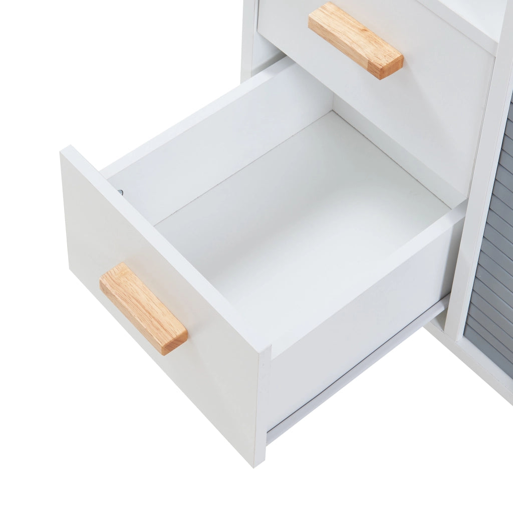 Cassettiera Kvaefjord con Anta a Serrandina e Scomparto Aperto - Bianco/Grigio [en.casa]