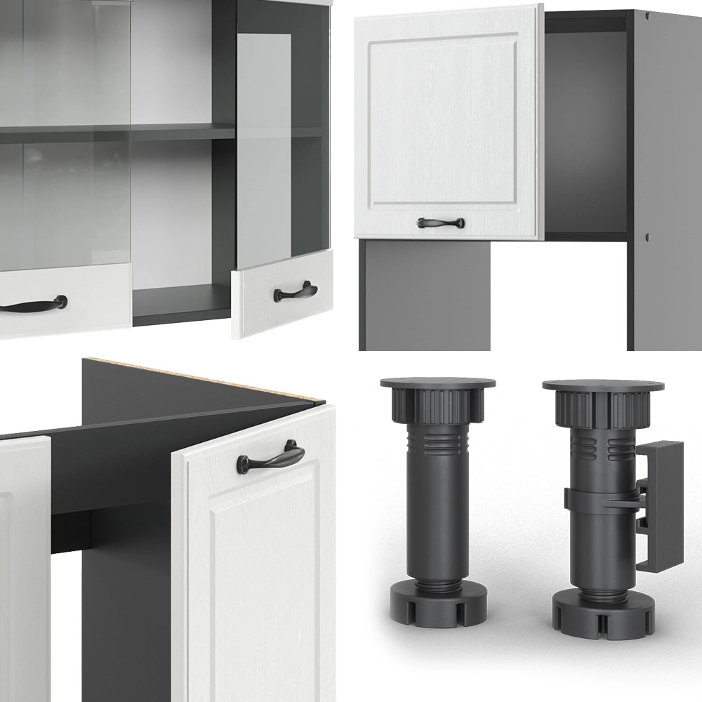 Vicco Cucina angolare completa Bianco casa di campagna/antracite 237 x 60 cm senza piano di lavoro