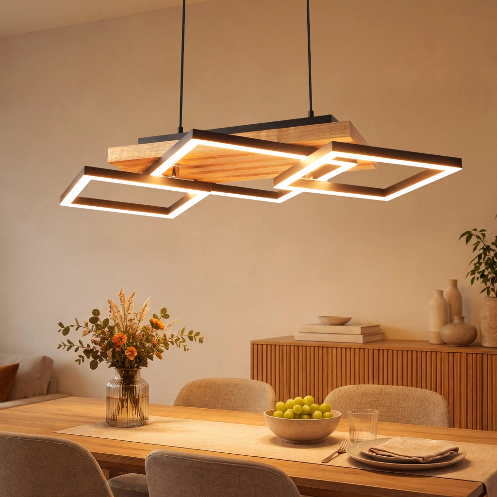 ZMH Lampada a Sospensione LED Legno 31W Moderna Dimmabile Per Tavolo da Pranzo Soggiorno Camera da Letto