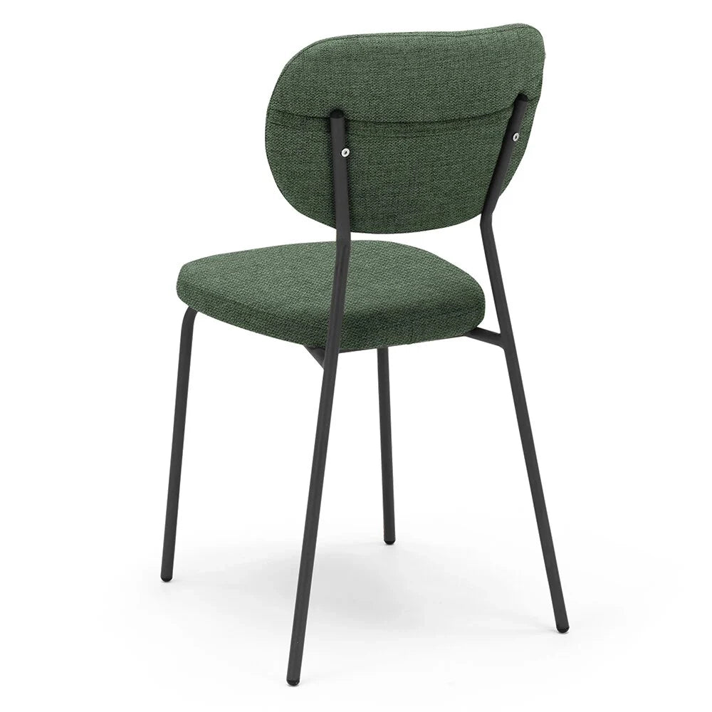 Set 6 sedie da pranzo imbottite VANESSA, 100% MADE IN ITALY, design moderno, gambe coniche robuste in metallo, schienale e seduta rivestiti con tessuto idrorepellente strutturato colore Verde