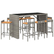 Set da bar da giardino da 9 pezzi mobili da esterno per patio polyrattan grigio/legno massello di acacia 02_0013493