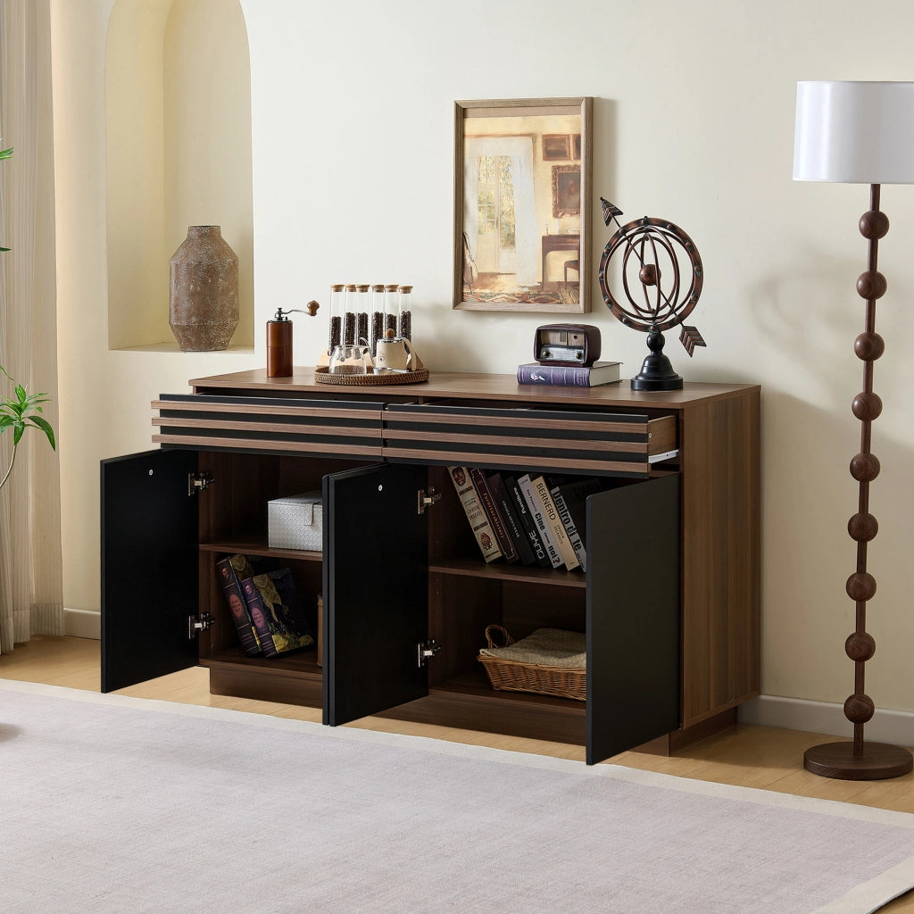 Credenza con 2 cassetti e 4 ante con ripiani regolabili per soggiorno; sala da pranzo e cucina; 150×40×85 cm