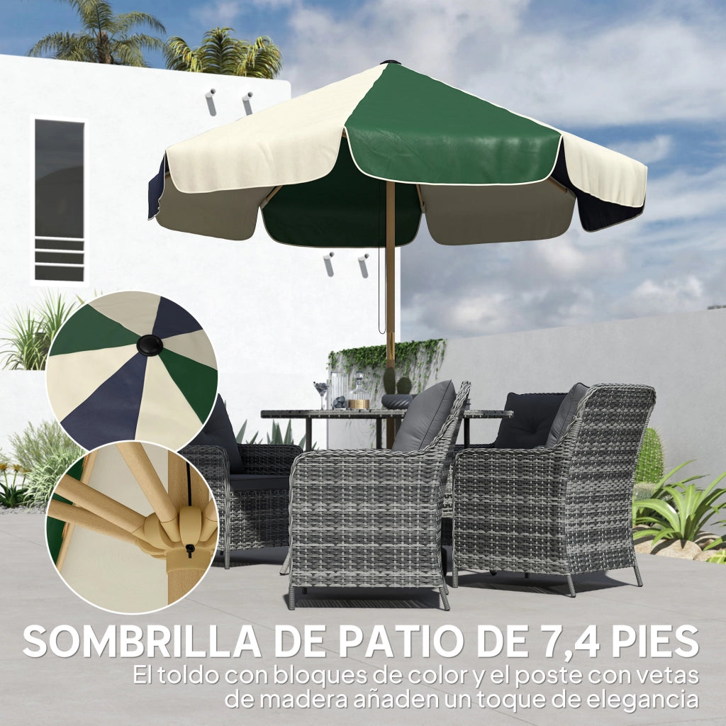 Ombrellone da Giardino Esterno ?230cm ¨C Xylo ¨C Effetto Legno Beige Verde UPF30+