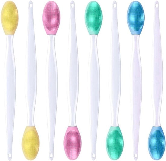 Set di pennelli per labbra in silicone, 8 pezzi, pennelli morbidi a doppia faccia per labbra, spazzola per esfoliazione labbra