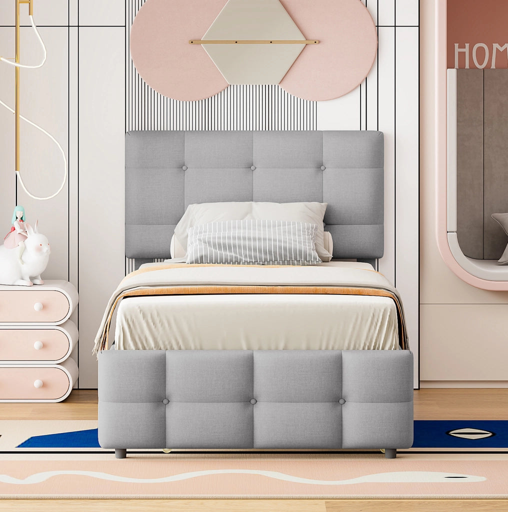 Letto imbottito per bambini 90x200 cm con letto estraibile; testiera regolabile; grigio