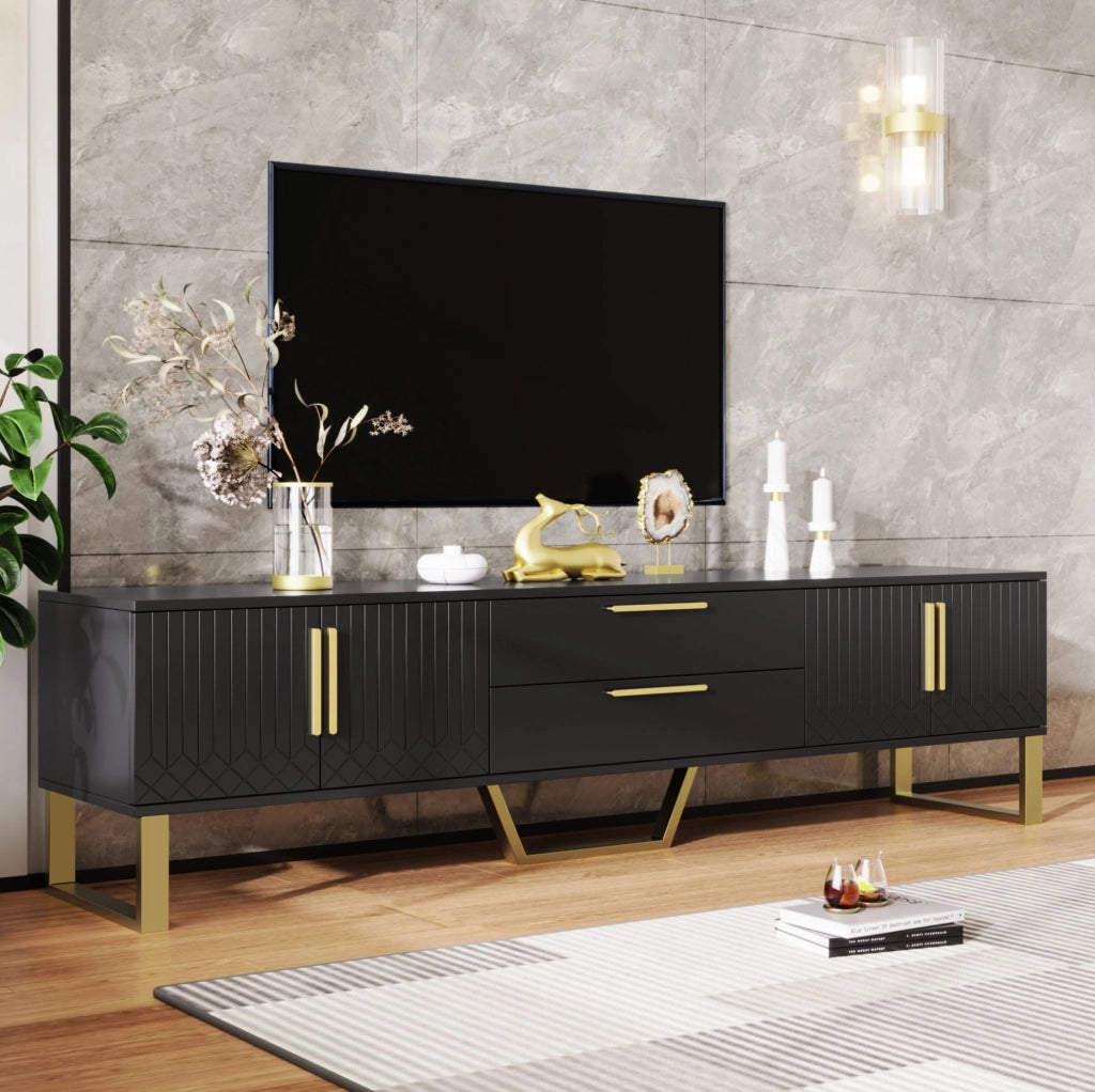 Mobile TV lucido nero in MDF 170x40x53;5 cm con 4 porte e 2 cassetti