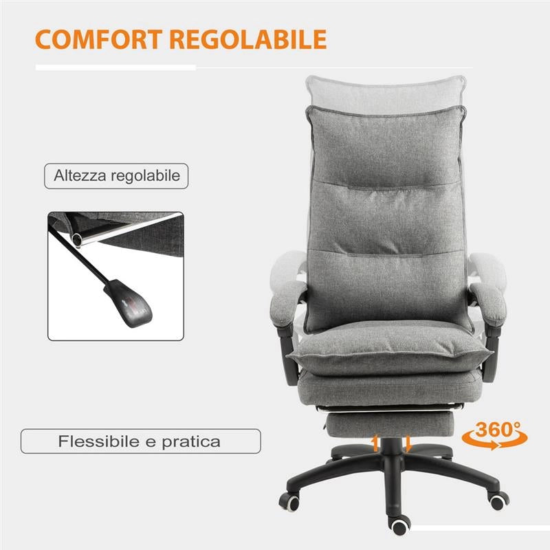 SEDIA DA UFFICIO IMBOTTITA CON 6 PUNTI MASSAGGIANTI 70 X 62X120-130 CM GRIGIO
