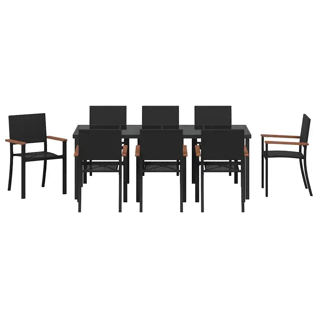 Set da Pranzo per Giardino 9 pcs Nero