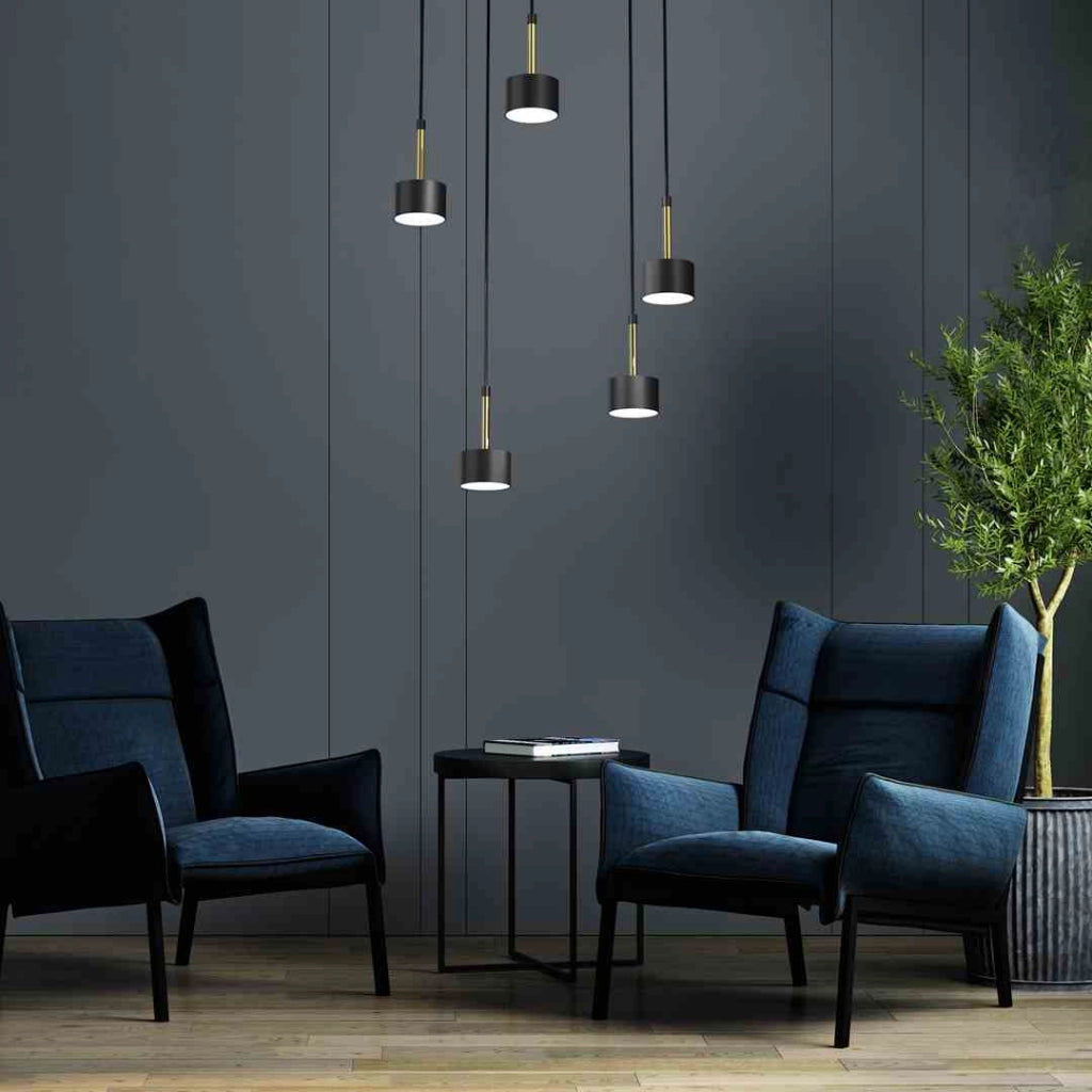 Lampadario sospeso Milagro Arena nero/ottone Ø44 5 luci