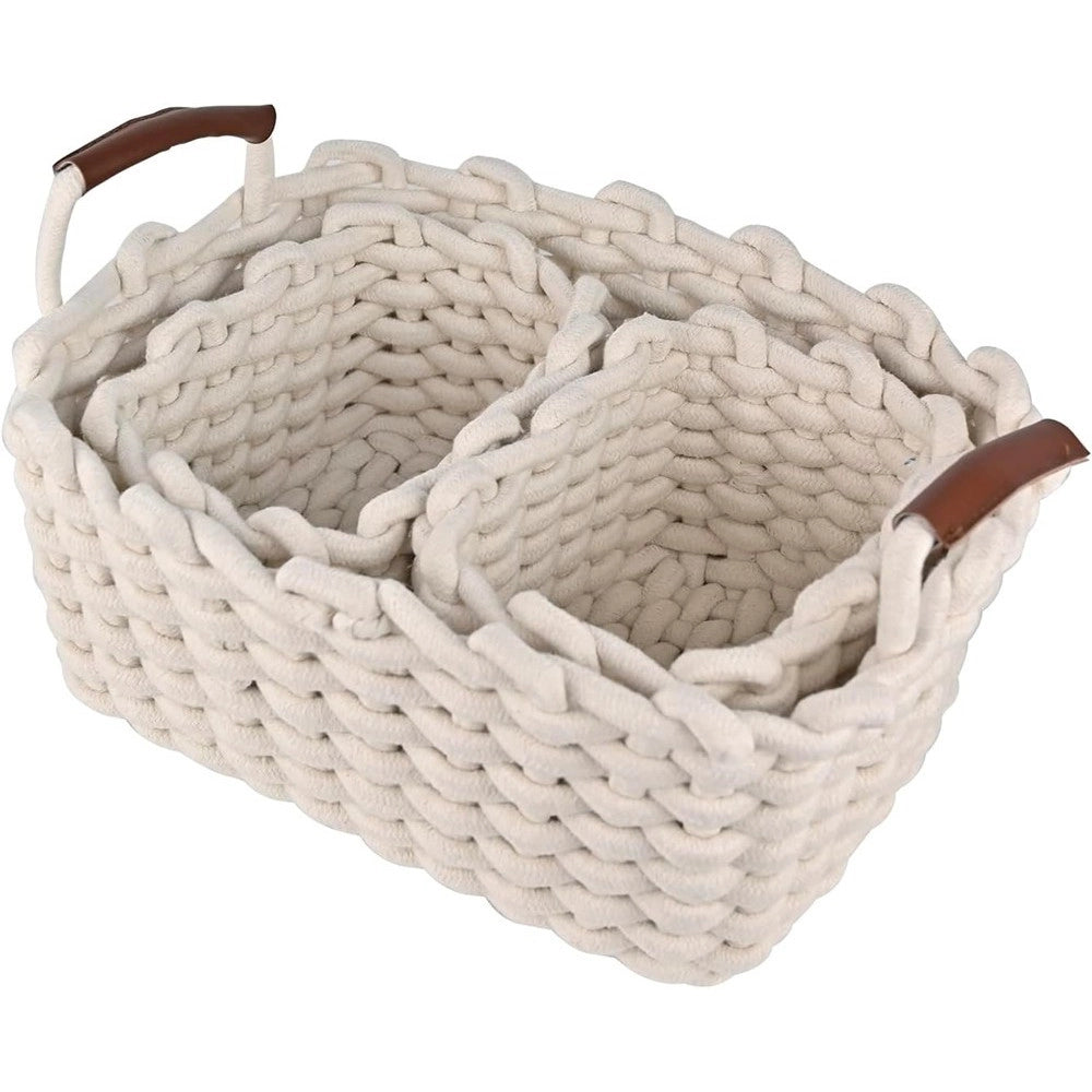 Trade Shop - Set 3 Cestini Intrecciati In Corda Cesto Portaoggetti Organizza Decora Casa 10634 -