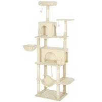 Albero Tiragraffi per Gatti con Piattaforma, Torre, Letto, Tane e Pali in Sisal 60x48x202 cm Beige