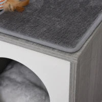 Albero Tiragraffi Multilivello per Gatti e Gattini con Cuccia e Colonna in Corda Sisal, Grigio, 59 x 39 x 62cm