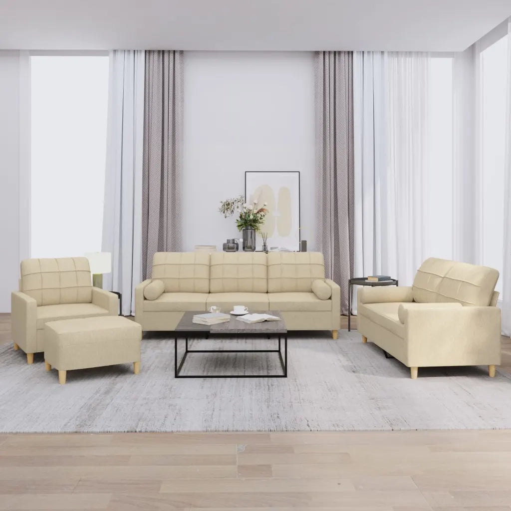 Set Divani 4 pz con Cuscini Crema in Tessuto
