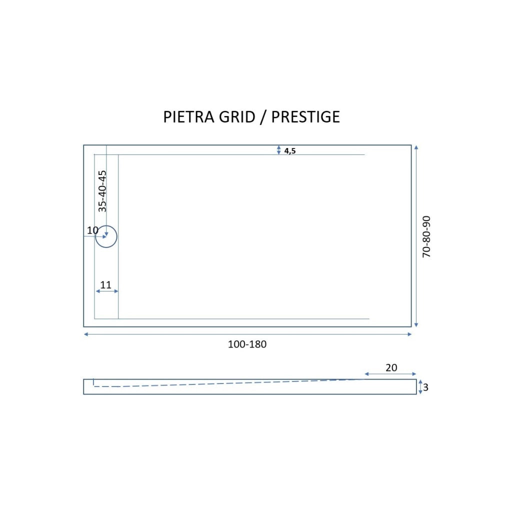 Piatto doccia in marmo resina nero pietra cemento prestige, misura 90x190
