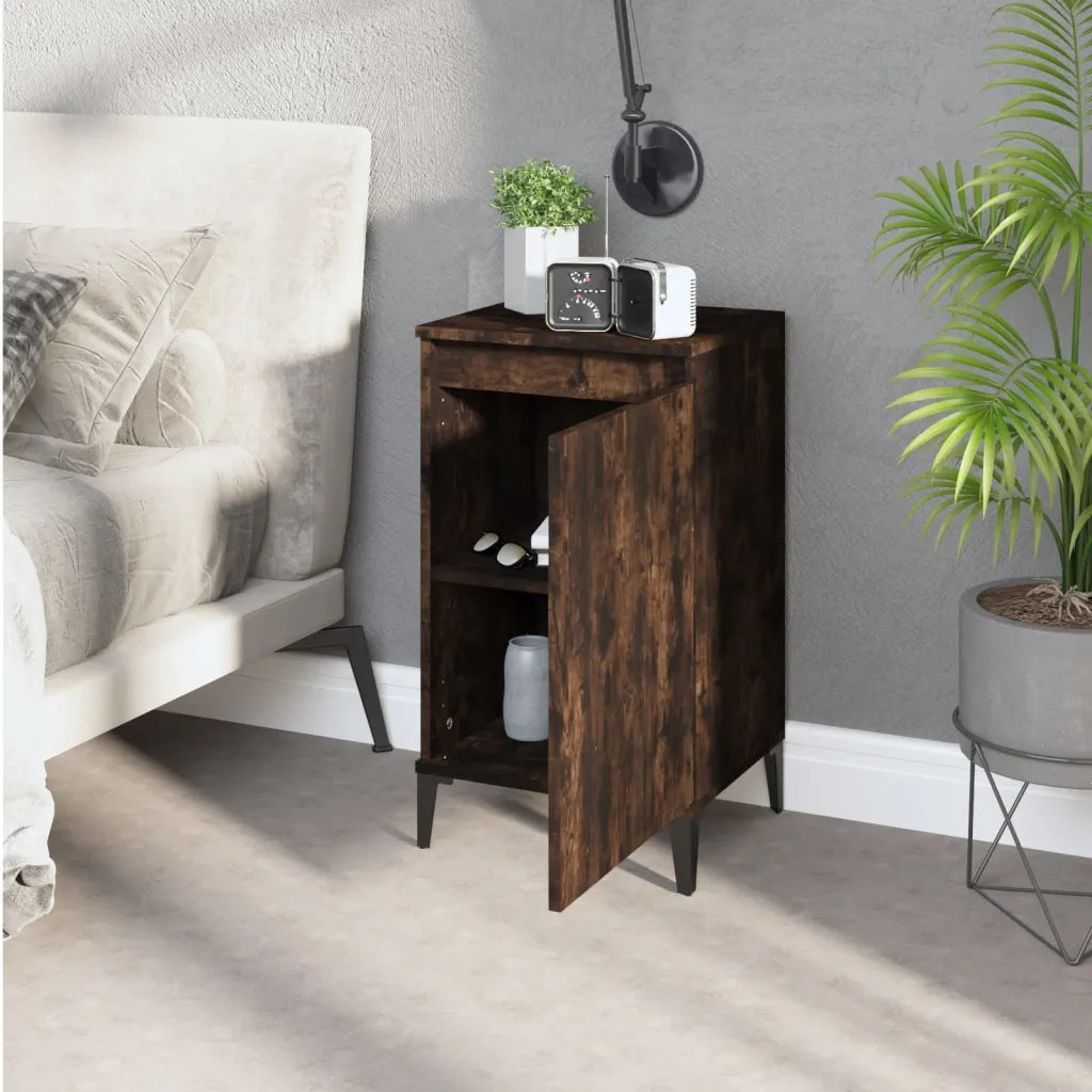 Comodino Rovere Fumo 40x35x70 cm Legno Multistrato 819654