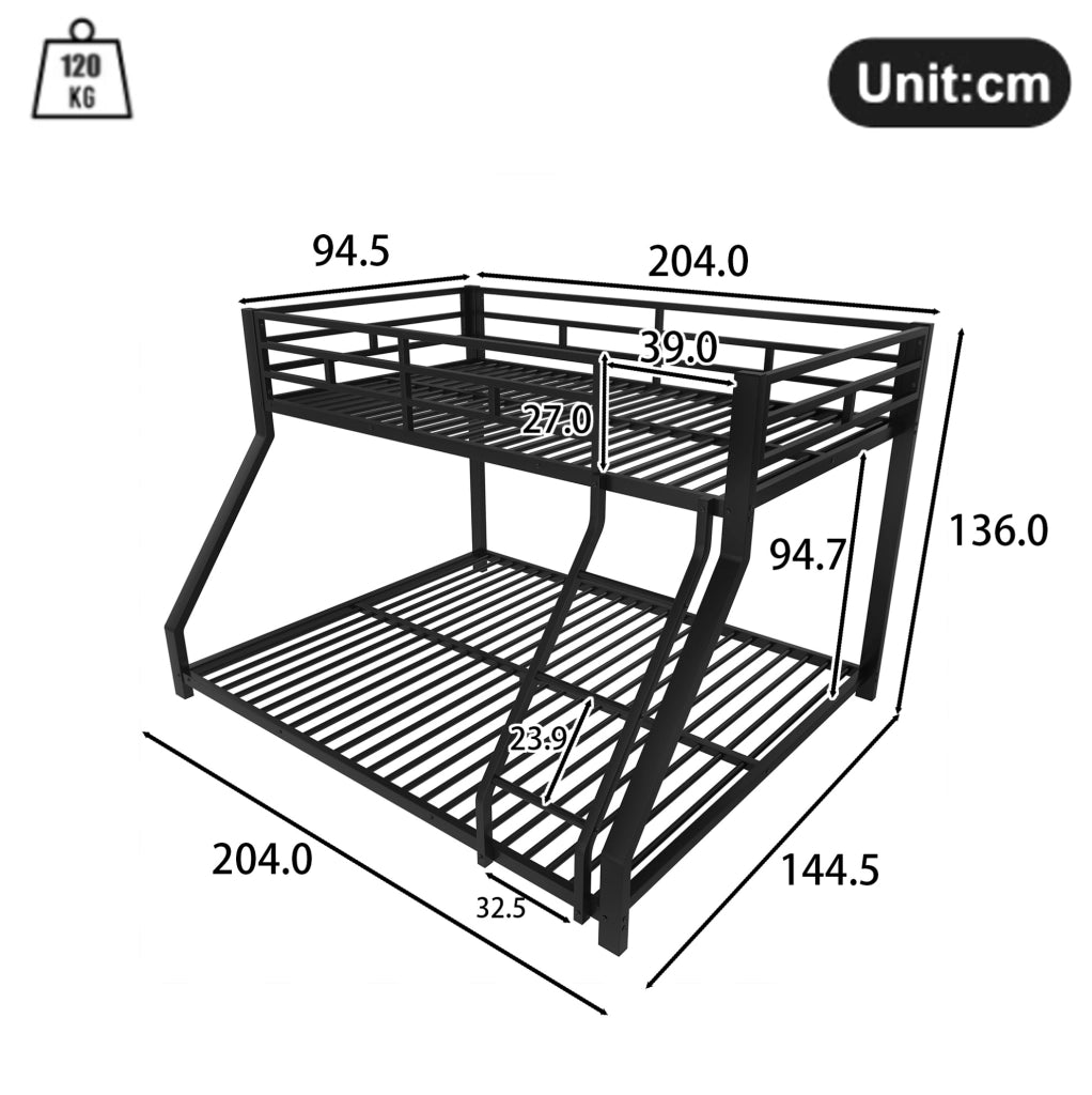 Letto a castello in metallo con scala e sponde 90x200 / 140x200 cm nero