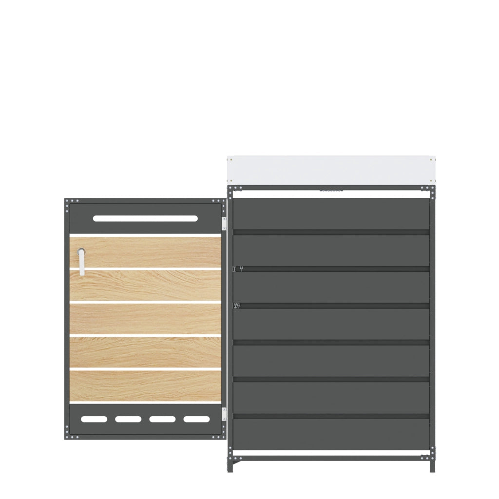 OKWISH Copribidoni Doppio con Fioriera, 2 Scomparti, Ventilazione, Porte con Serratura, Ferro Nero