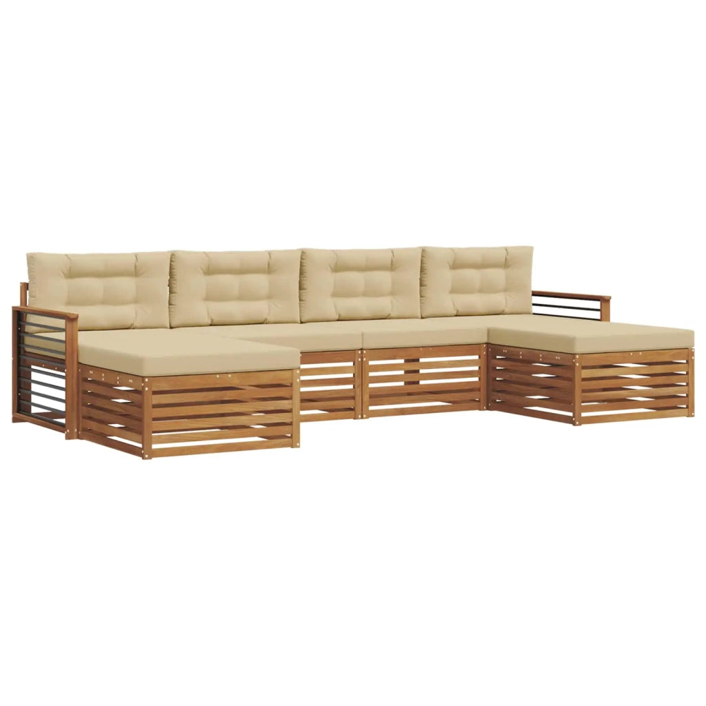 Set divani 6 pcs Naturale e Beige Legno di Acacia Massello 3373913