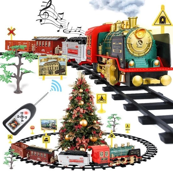 Treno elettrico di Natale - Treno di Natale elettrico - Treno intorno al albero di Natale - Decorazione di Natale a vapore - Treno di giocattolo di Natale - Treno di Natale con luce e suono - Decorazione di Natale - Accessori del villaggio di Natale