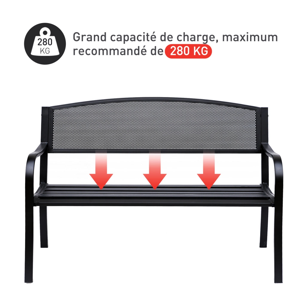Panchina da Giardino 3 Posti ¨C zephmum ¨C Nero Metallo 127x60x87 cm
