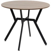 Tavolo Rotondo da Soggiorno per 2 Persone con Sostegno a X, in Legno e Acciaio, Ø90x76 cm, Nero e Marrone
