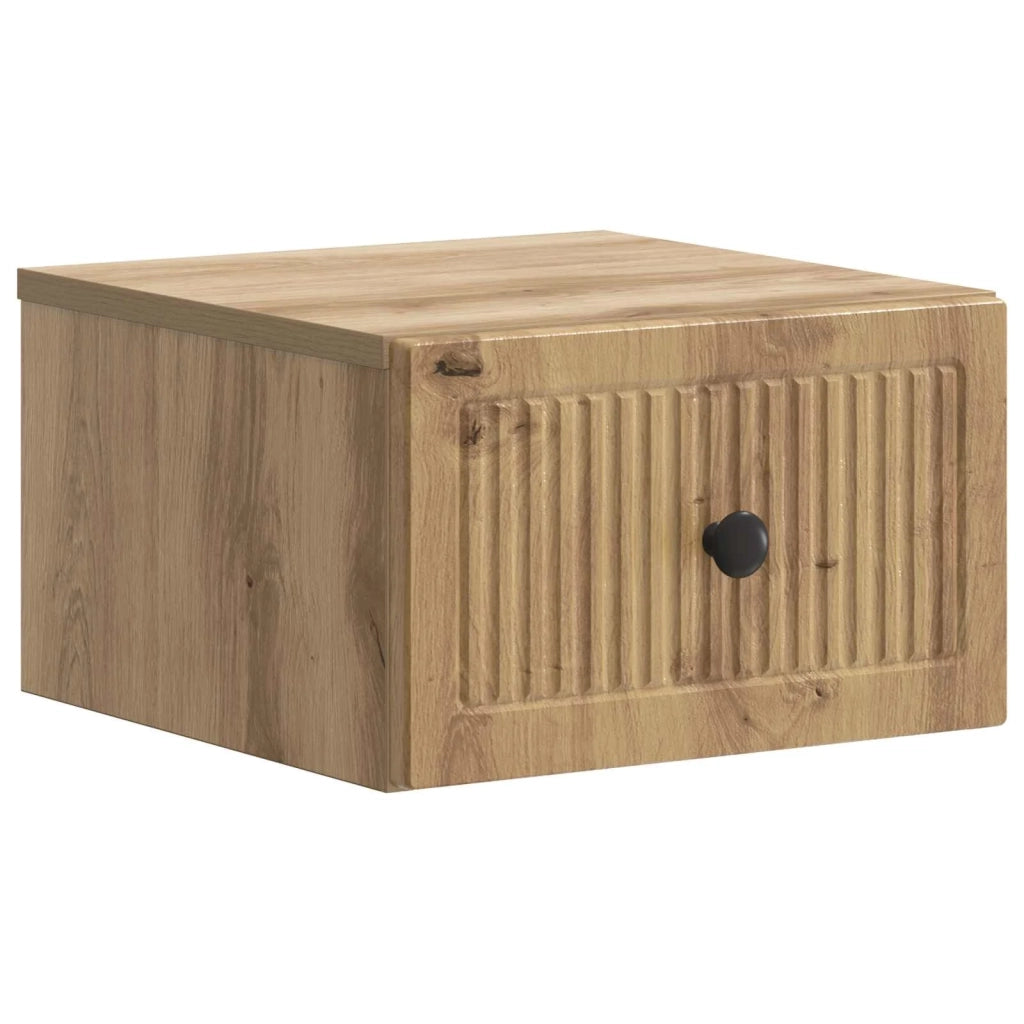 Set di 2 Comodini | Armadio da Notte | Mobiletto da notte a muro con cassetto Rovere Artigianale