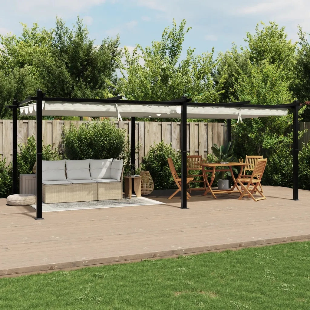 Gazebo da Giardino con Tetto Retrattile Crema 3x6m in Alluminio