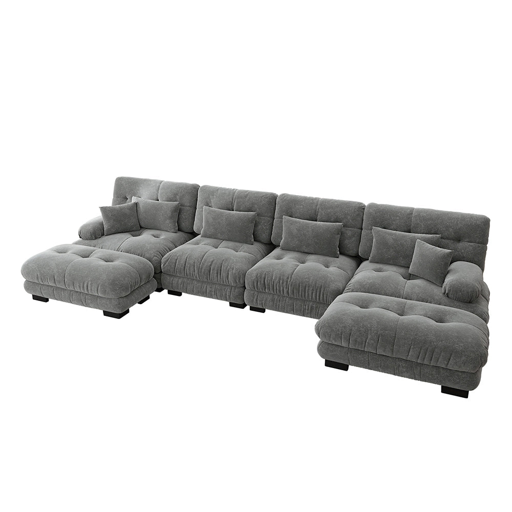 Divano angolare modulare - Xylo - Configurazione U, 4 posti con pouf removibile, grigio