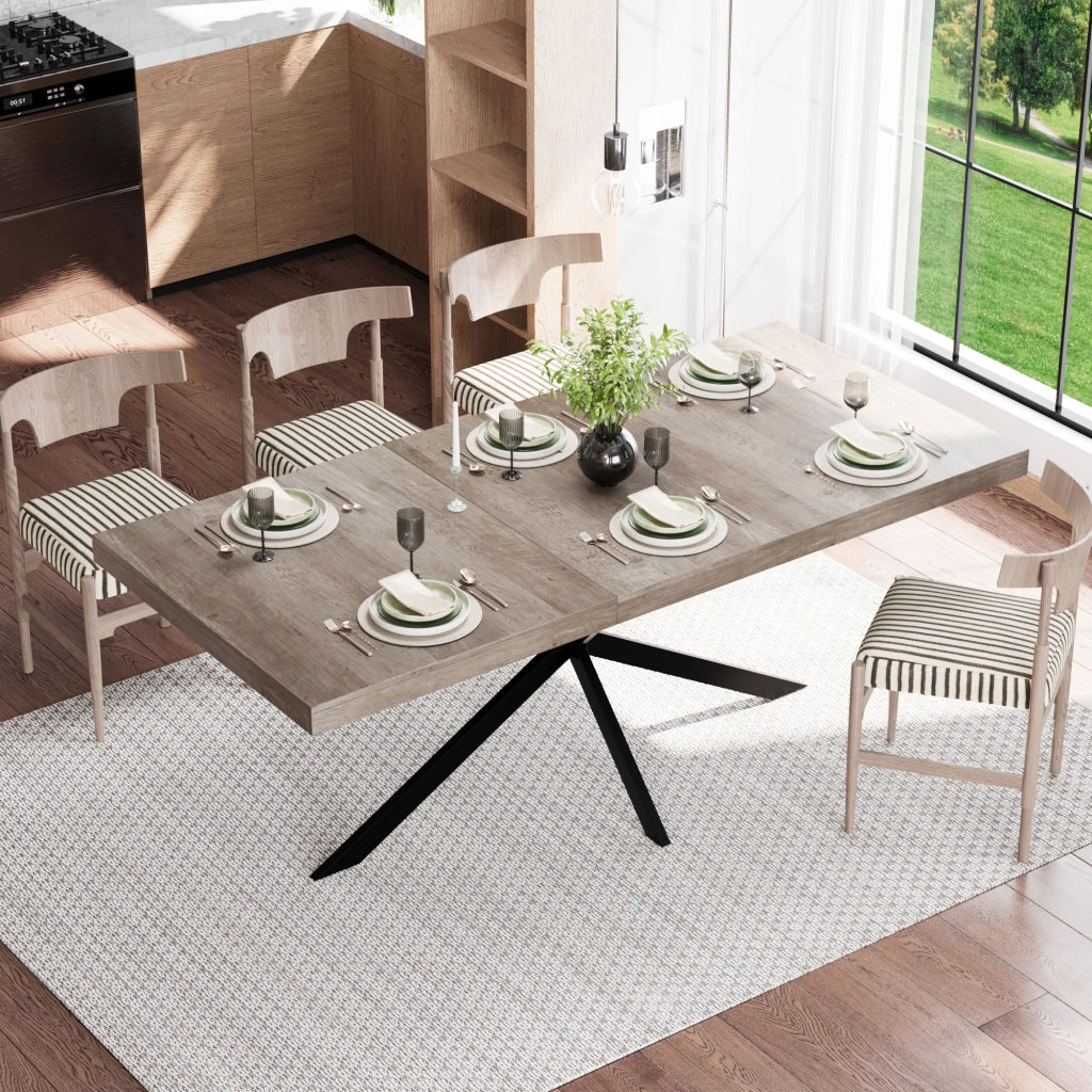 Tavolo da pranzo allungabile per 4-6 persone con vano contenitore nascosto stile industriale in MDF e metallo grigio