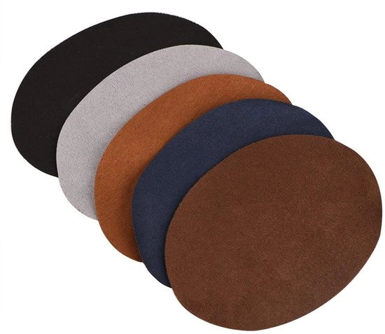 Pannelli di riparazione 10 pezzi - Pannelli adesivi - Pelle PU - Ovale - Per gomito/ginocchio - 9,6 x 12,8 cm - Nero/Grigio chiaro/Blu scuro/Bruno - Pannelli di tessuto per la riparazione