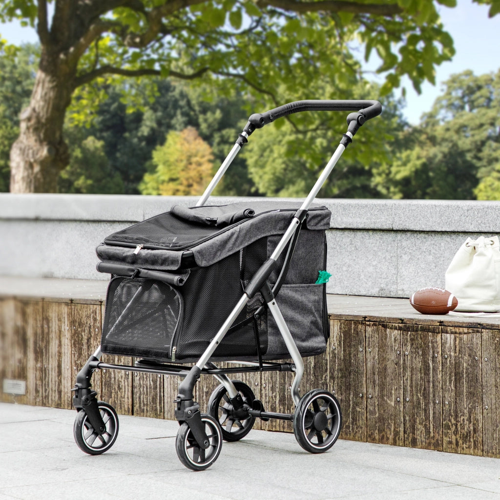 Carrello per cani ¨C zephmum ¨C 4 ruote pieghevole cuscino lavabile grigio
