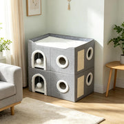 Cuccia per Gatti Pieghevole in MDF con Tiragraffi e Cuscino; 60x40x34 cm; Grigio