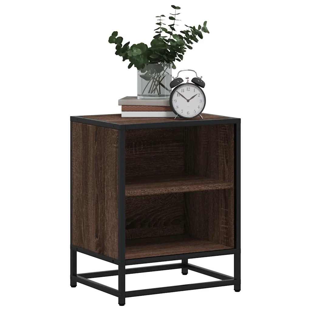 Comodino Rovere Marrone 40x31x50 cm Legno Multistrato e Metallo