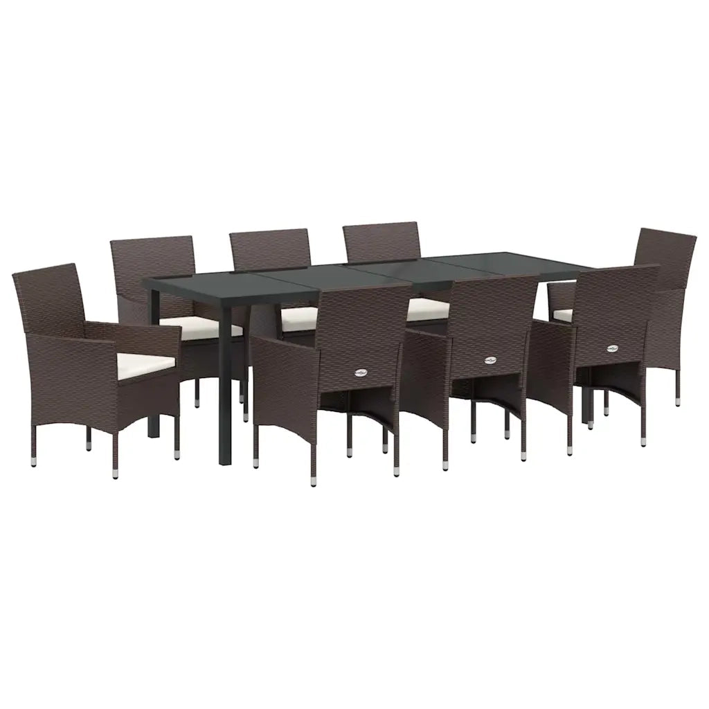 Set da Pranzo per Giardino con cuscino 9 pcs Marrone polyrattan 3379750
