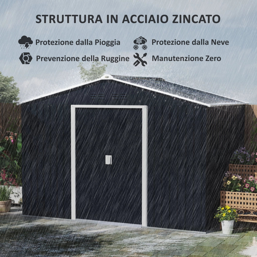 Casetta Box da Giardino Porta Attrezzi 277x195x192 cm con 2 Porte Scorrevoli Grigio Scuro